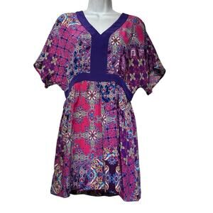 Garnet Hill 100% Silk Boho V-Neck Dolman Short Sleeves Tunic